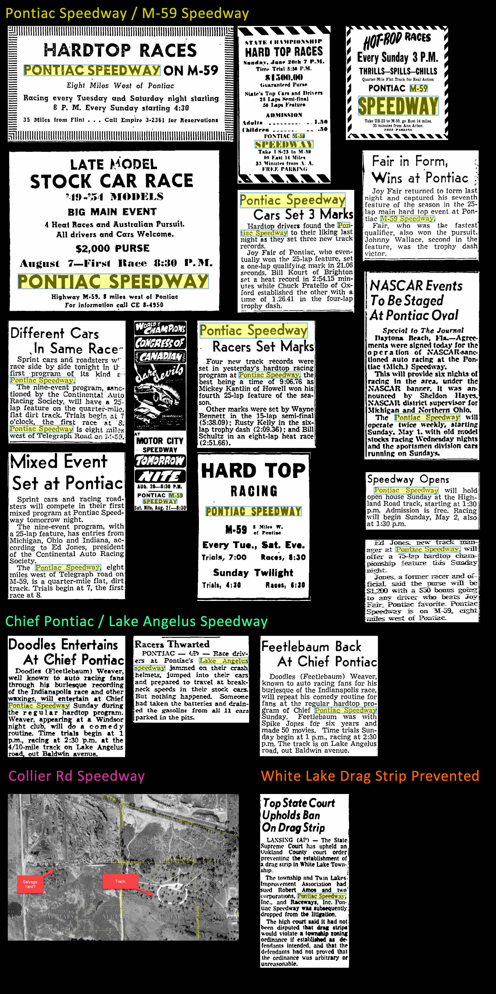 Chief Pontiac Speedway (Lake Angelus Speedway) - 1953-1955 Ads For Oak County Speedways
